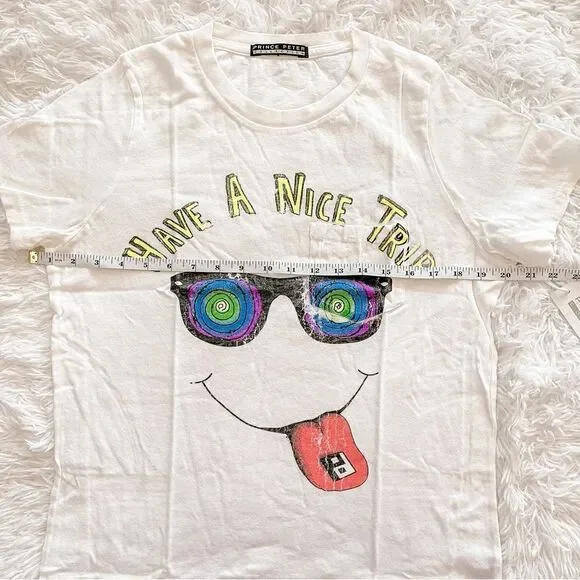 Prince Peter Collection White Have a Nice Trip Graphic Short Sleeve T Shirt SZ S - Picture 5 of 8